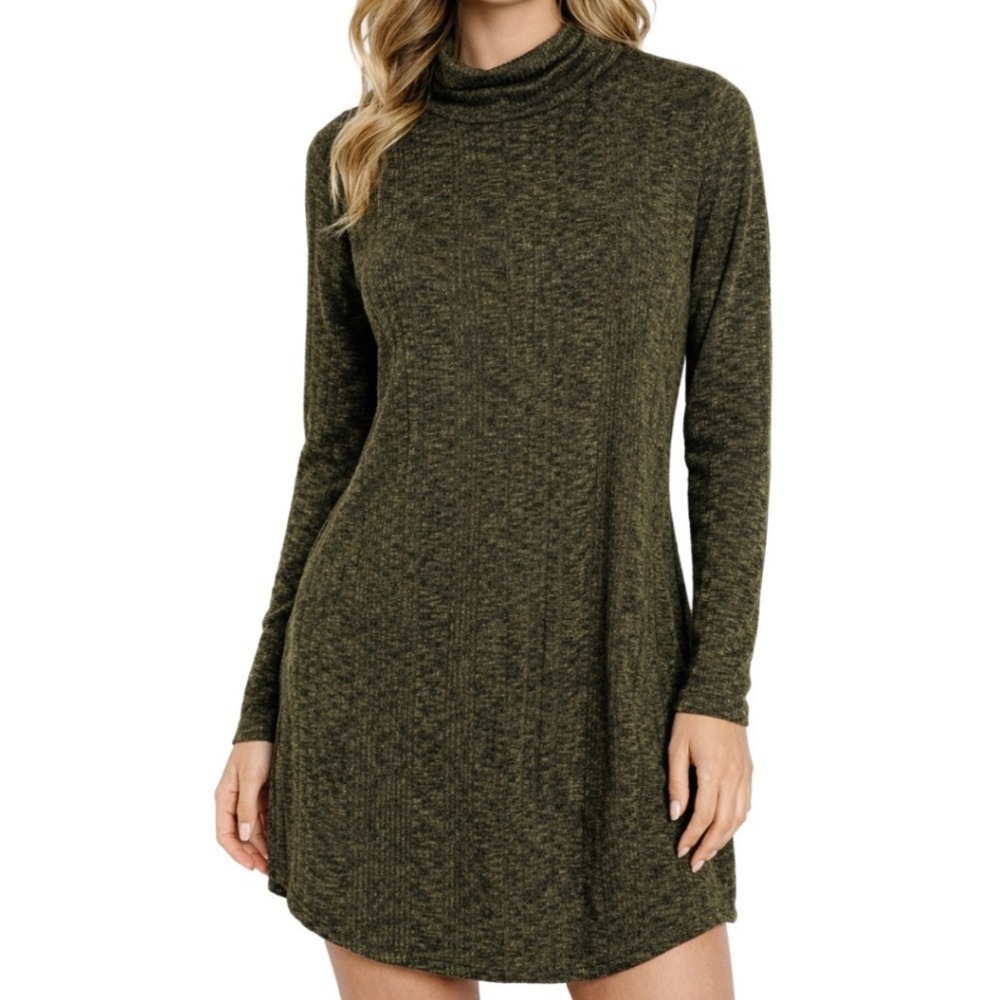 No Comment Plus NWT Olive Green Ribbed Turtleneck Long Sleeve Mini Dress Size 1X